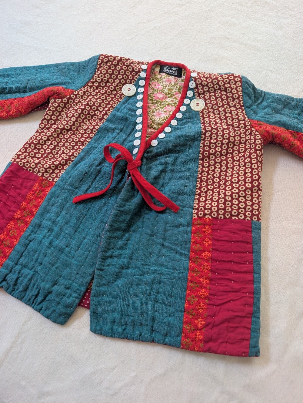 Quilted Patchwork Kids Jacket - Teal & Red